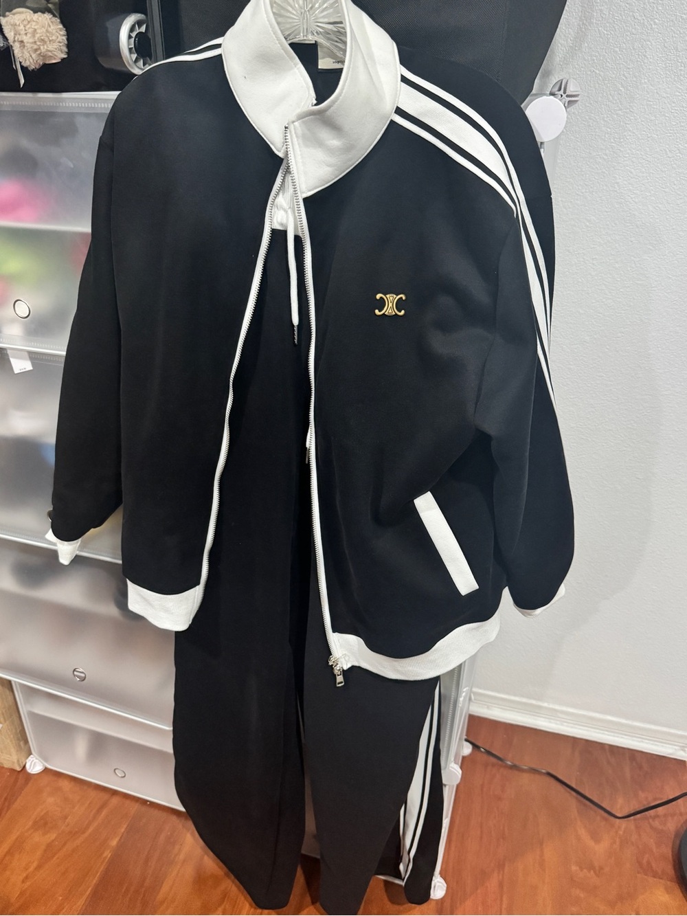 Black & White Track Jacket with Gold Accent and Green 2 piece set - both for $20